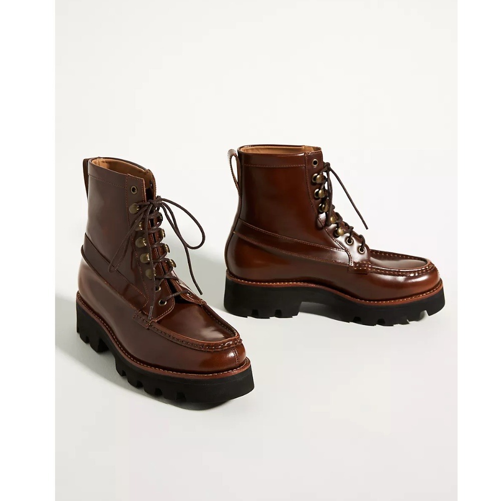 Anthropologie Grenson Harper Lace-Up Boots 8 Brown Leather